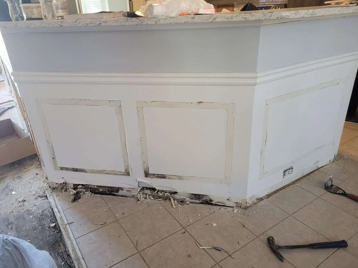 Water damage and mold on kitchen during Storm Damage Restoration in Raymore